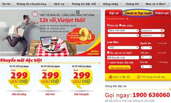 Thủ tục check in online Vietjet Air