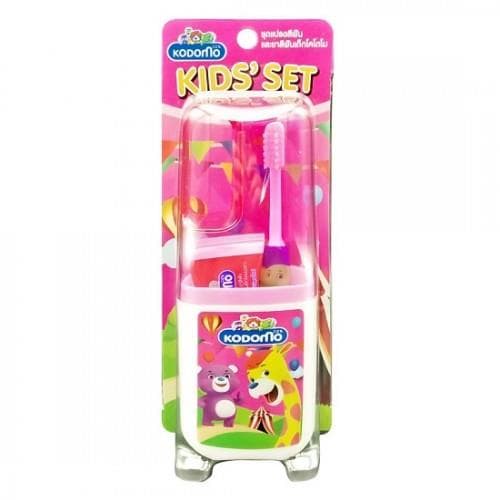 Bộ Dụng Cụ Đánh Răng Cho Bé Kodomo Kids' Set 4 Món Thái Lan [Hồng]