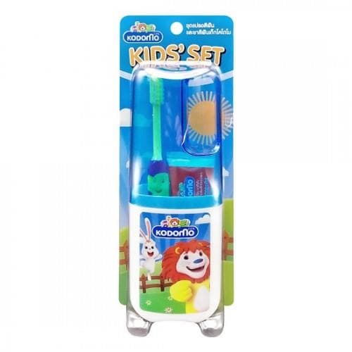 Bộ Dụng Cụ Đánh Răng Cho Bé Kodomo Kids' Set 4 Món Thái Lan [Xanh]
